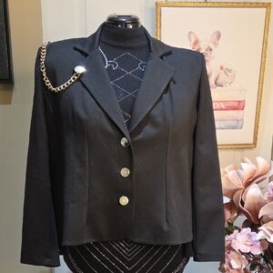 Nwt My Luxe Size 4 Made In POLAND Chic Black Blazer with Chain Accent Light Gold